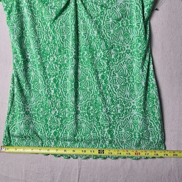Lizwear Top Pull-On V-Neck Lined Ruffled Hem Short Sleeve Green/White Size M - Picture 3 of 9